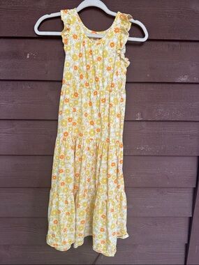 Cat & Jack Yellow Floral Tiered Maxi Dress with Orange Flowers size L (10/12)